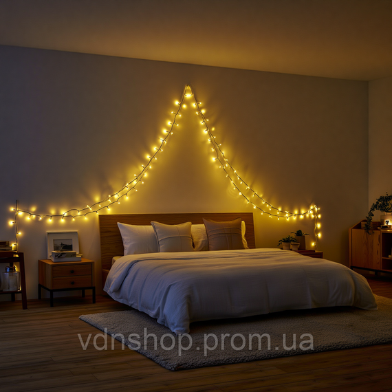 Новогодняя гирлянда комнатная нить 14 м 160 LED черный провод Желтый W160LED16MBY | Зображення 2