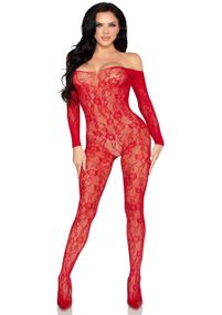 Бодистокинг Leg Avenue Crotchless Fishnet Bodystocking One Size Red Sex Aura