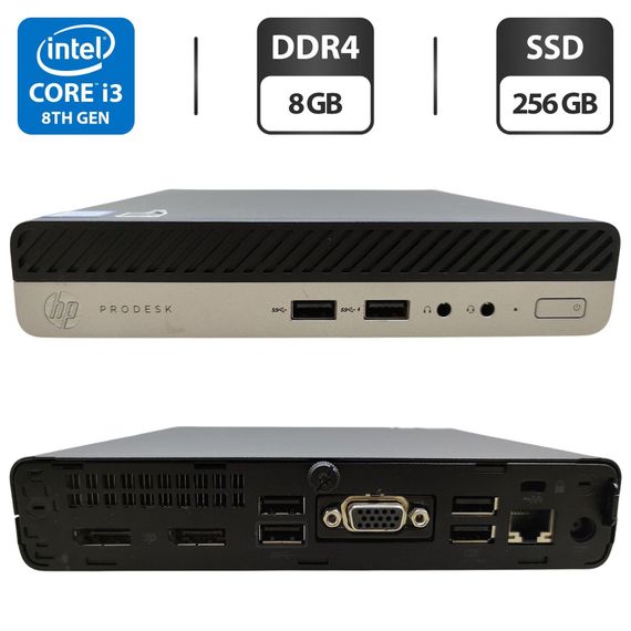 Неттоп HP ProDesk 400 G4 Desktop Mini USFF / Intel Core i3-8100T (4 ядер по 3.1 GHz) / 8 GB DDR4 / 256 GB SSD / Intel UHD Graphics 630 б/в