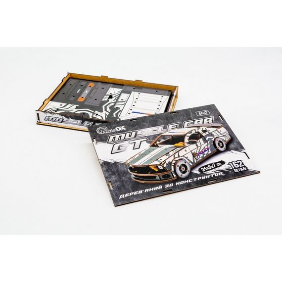 Деревянный 3D конструктор "Muscle car GT" Puz-00639, 162 детали, белый | Зображення 6
