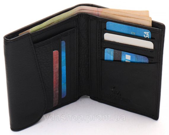 Черный мужской кошелек вертикального типа из натуральной кожи на магните Marco Coverna MC-1286 | Зображення 4