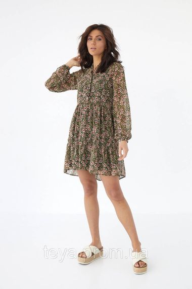 Шифонове плаття з квітковим візерунком із завищеною талією колір хакі розмір L FL_000167 | Зображення 4