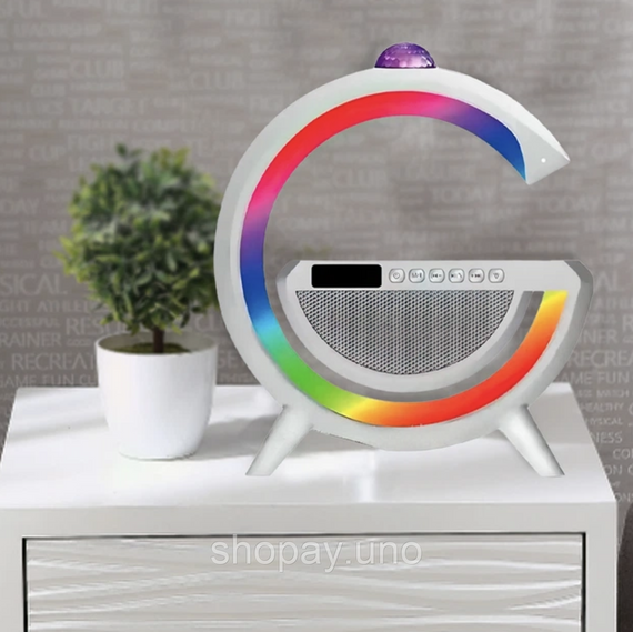Настольная смарт лампа-ночник 3 в 1 RGB G2388 с беспроводной зарядкой ∙ Многофункциональный ночник Bluetooth колонка RGB 2388 | Зображення 5