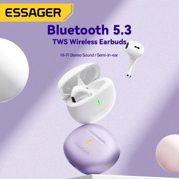 Бездротові навушники ESSAGER (color box) Shining TWS Bluetooth earphones White | Зображення 1