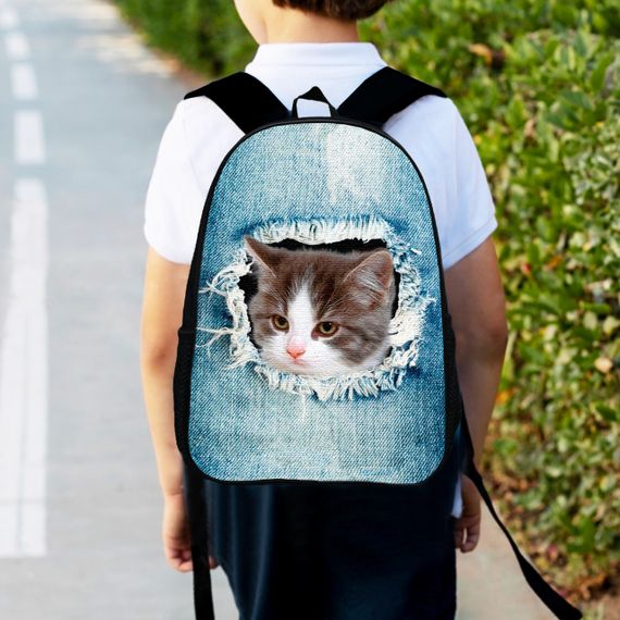 Рюкзак дитячий з котом 34х27 см, ранець міський з котиком для хлопчика, дівчинки (00481)