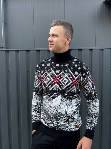 Мужской новогодний свитер с узорами PA2654 цвет черный, размер L | Зображення 2