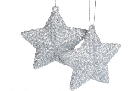 Набір ялинкових прикрас Зірка 2шт 7,5см срібло глітер БОНА ДИ