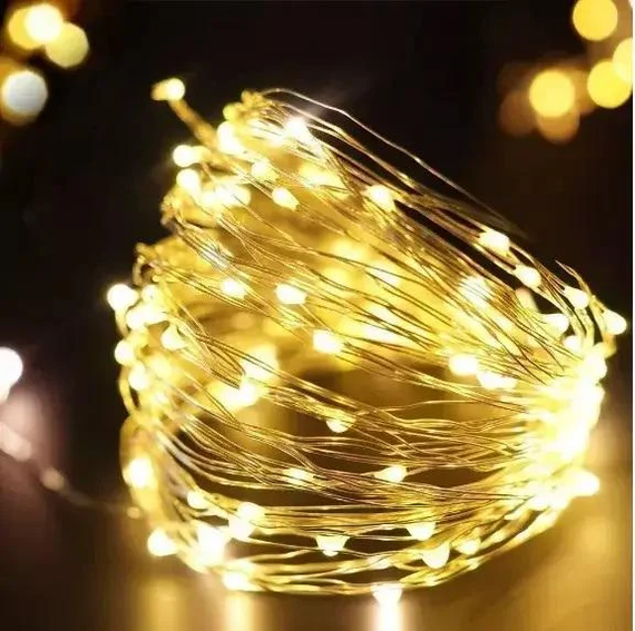 Новорічні гірлянди. Мідна дротяна лампа 100LED 10м,  Теплий | Зображення 1