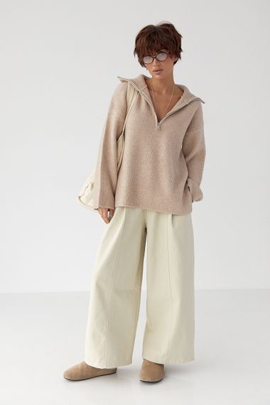 В'язаний светр із високою горловиною на блискавці - бежевий цвет, ONE SIZE (є розміри) | Зображення 2