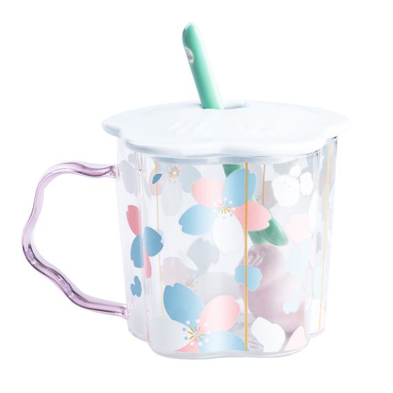 Чашка скляна 500 мл з ложкою та кришкою Блакитний HP7213BL | Зображення 5