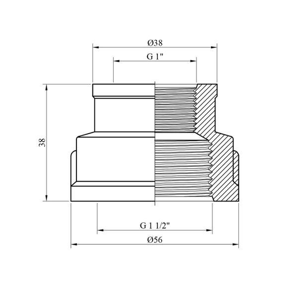 Муфта перехідна посилена LexLine 1 1/2"х1" ВВ латунна УК0309-В | Зображення 1