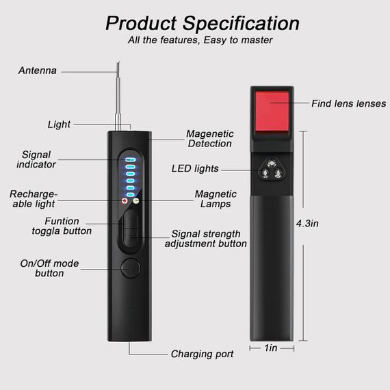 Детектор прихованих камер та GPS Muayb X13, антишпигунський пристрій з інфрачервоним сканером для дому, офісу | Зображення 5