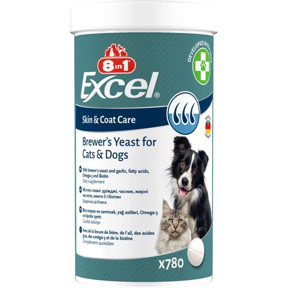 Вітаміни 8in1 Excel Brewers Yeast для собак та котів  пивні дріжджі з часником для шкіри та шерсті  780 шт