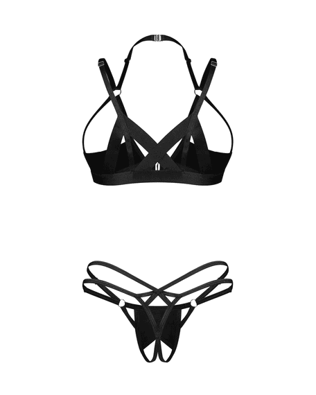 Комплект открытый Obsessive KEIRA LISE SET cup & crotchless thong Черный L/XL | Зображення 9