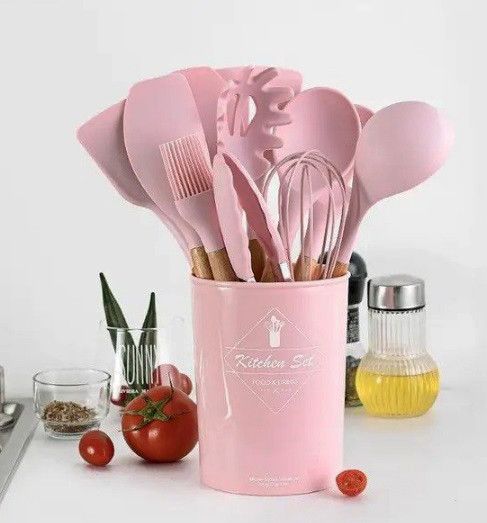 Набор кухонных предметов Silicone kitchen utensils set 12 предметов Розовый | Зображення 1