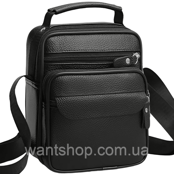 Мужская сумка-барсетка кожаная через плечо с ручкой черная Bexhill TM-26431
