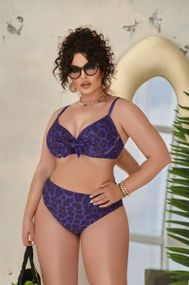 Роздільний фіолетовий леопардовий купальник  PLUS SIZE з твердими чашками