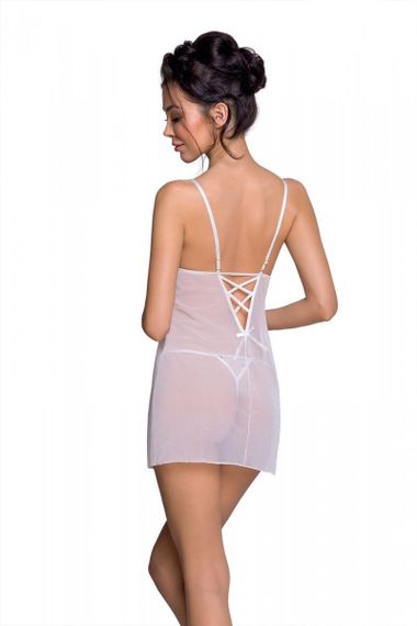 Соблазнительная сорочка с вырезами на груди и трусики с вырезом Passion LOVELIA CHEMISE L/XL Белый | Зображення 3