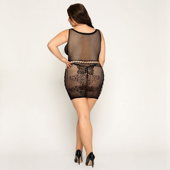 Сетчатое платье с бабочками JSY «Сексапильная Эмили» Plus Size, Black, имитация шнуровки, кружево | Зображення 4