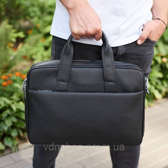 Мужской портфель на плечо 40х28х10, офисный кожаный мессенджер, мужская деловая сумка для города, черный | Зображення 1