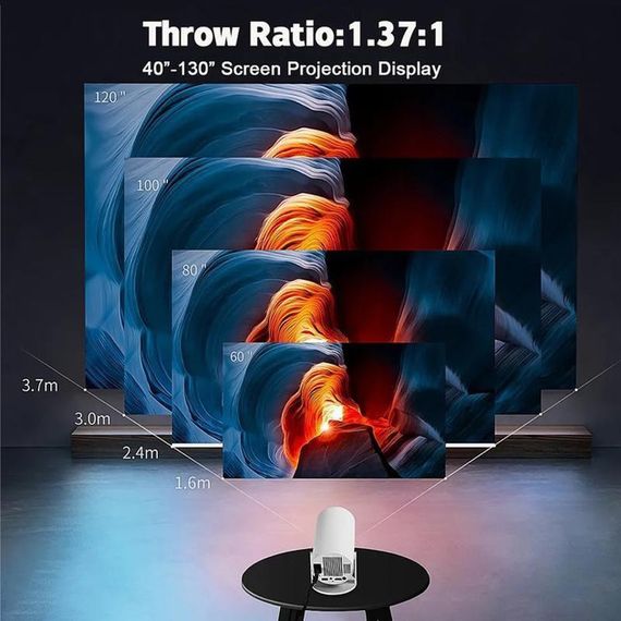 LED Проектор для дому портативний Смарт з WiFi, Bluetooth, Android 11, білий, 1280х720р | Зображення 5