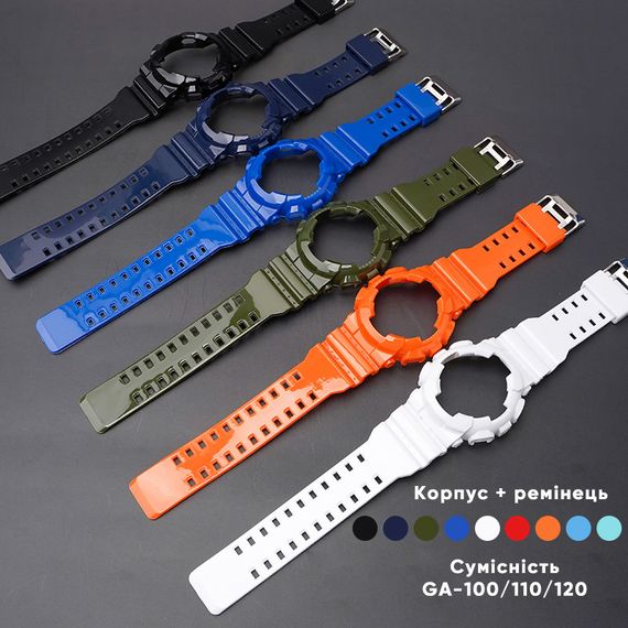 Ремешок + безель (рант) для Casio G-Shock GA-100 Dark Blue-Glossy SI | Зображення 2