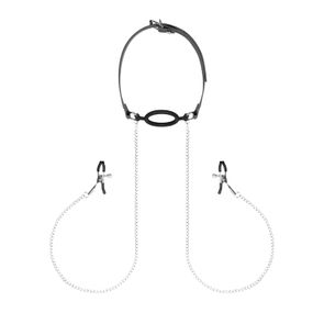 Зажимы для сосков с кляпом Bedroom Fantasies Nipple Clamps & Silicone Gag Ring Серебристо-черные One Size