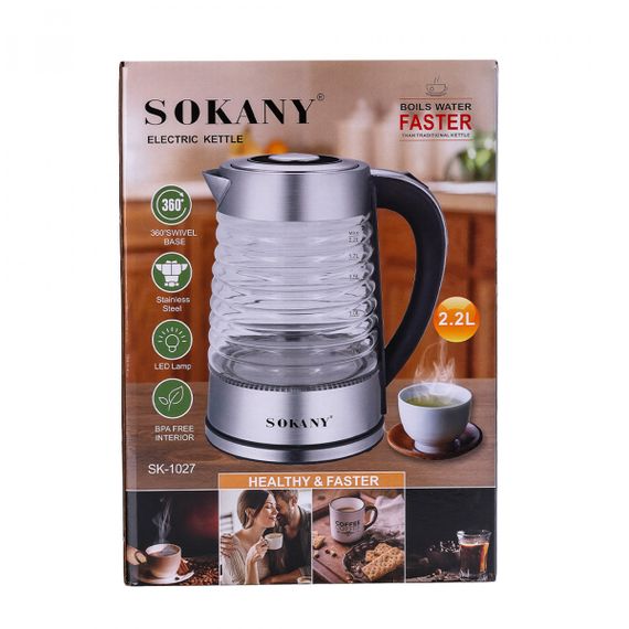 Електрочайник Sokany SK1027CST 2.2 літра скляний 2000 Вт з підсвічуванням | Зображення 3
