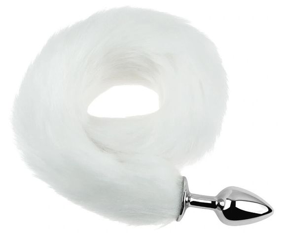 Анальная пробка EGZO Fox Tail Silver Plug White, размер S, с белым меховым хвостом Sex Aura