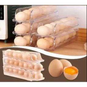 Компактний органайзер для яєць 3 ярусний автоматичний Plastic shelving / Контейнер-лоток для яєць