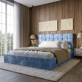 Двоспальне дерев'яне ліжко з м'яким узголів'ям і підйомним механізмом LION Піксі Silk 503 (Темно-синій) 160х200 см (LION-044284)