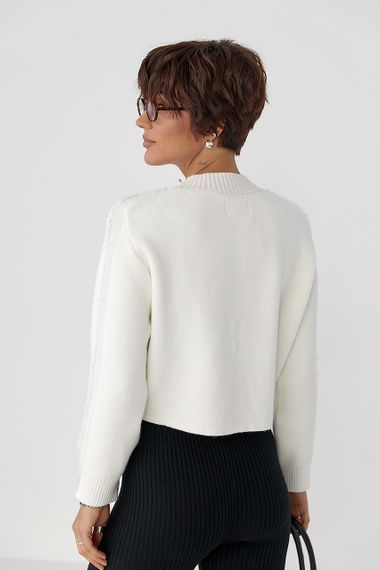 В'язаний кардиган з бічною блискавкою - молочний цвет, ONE SIZE (є розміри) | Зображення 1