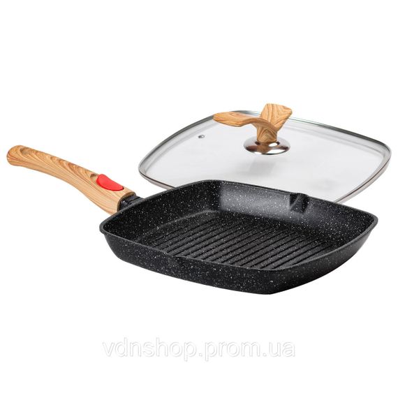 Алюмінієва сковорода-гриль 28 см зі скляною кришкою, квадратна, чорна MGC HP-4-462B | Зображення 5