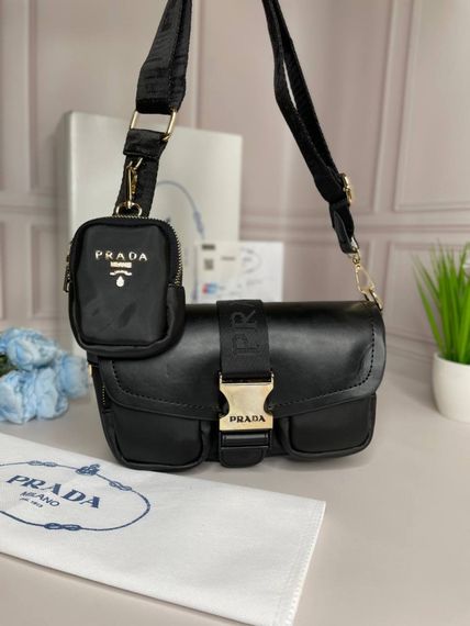 Сумка женская Prada Pocket nylon and brushed leather bag черная  wb010 | Зображення 1