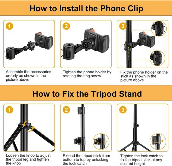 Кільцева лампа UPhitnis 25 см зі штативом і тримачем для телефона, кільцева лампа для селфі зі штативом | Зображення 3