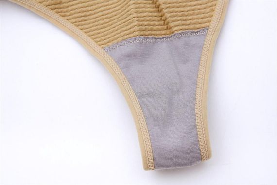 Стягуючі корсетні стрінги, висока посадка, бежеві | Зображення 6
