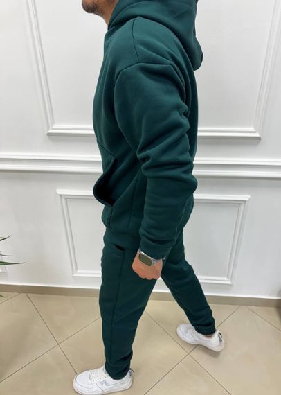Теплий чоловічий спортивний костюм на флісі худі на блискавці і штани колір зелений розмір L (52-54) adl1003 | Зображення 2