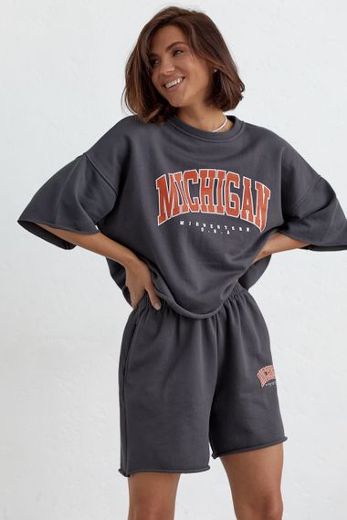 Летний спортивный костюм с принтом Michigan - темно-серый цвет, L (есть размеры) | Зображення 3