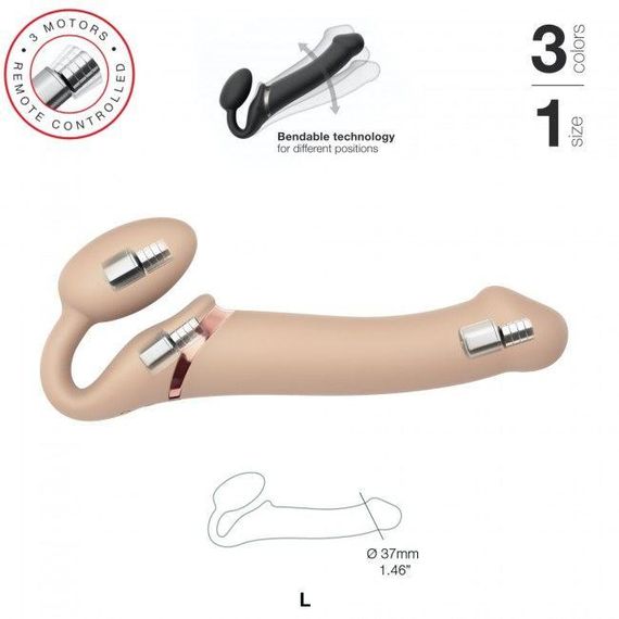 Безремінний страпон з вібрацією Strap-On-Me Vibrating Flesh L, діаметр 3,7 см, пульт ДК, регульовани sexstyle | Зображення 1