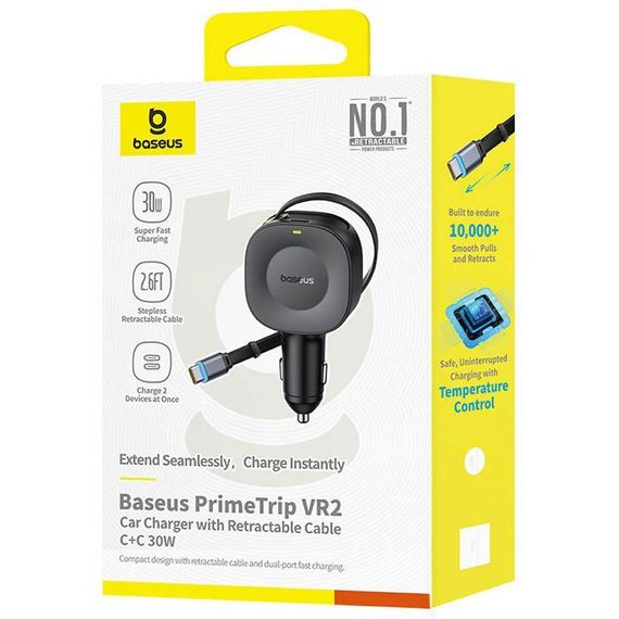 АЗП Baseus PrimeTrip VR2 30W with retractable cable (2USB-C) (C0206401) Cosmic Black | Зображення 1