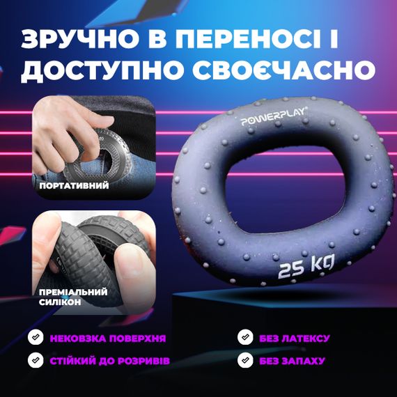 Еспандер кистьовий силіконовий Паверплей PP-4337 Hand Grip Large 25 кг. Сірий | Зображення 8