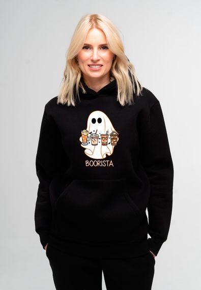 Худі жіночий утеплений чорний з принтом "Boorista", 2XL