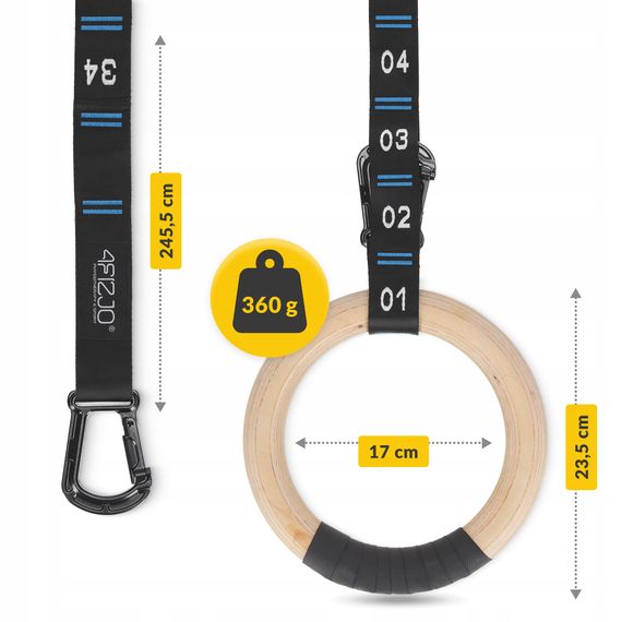 Гімнастичні кільця 4FIZJO дерев'яні, регульовані Black/Blue (P-5905973402743) | Зображення 2