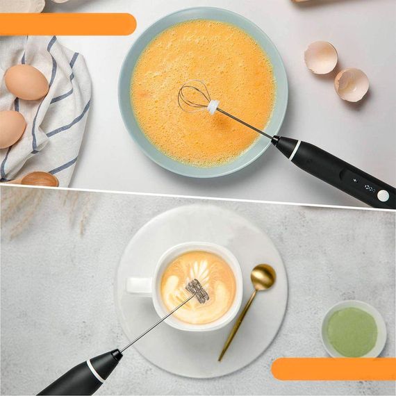 Капучинатор-міксер з USB зарядкою, Чорний / Бездротовий віночок для яєць / Кухонний міксер спінювач для молока | Зображення 3
