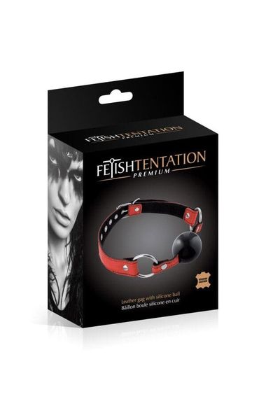 Кляп Fetish Tentation Premium Leather gag with silicone ball Красно-черный One Size | Зображення 1