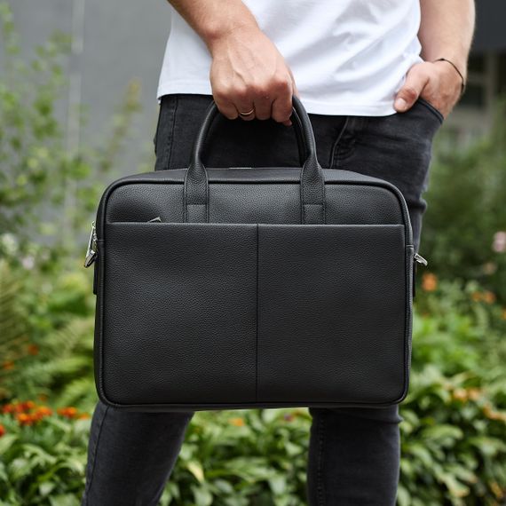 Чоловічий портфель на плече 38х28х8.5, офісний шкіряний месенджер, чоловіча ділова сумка для міста, чорна | Зображення 7
