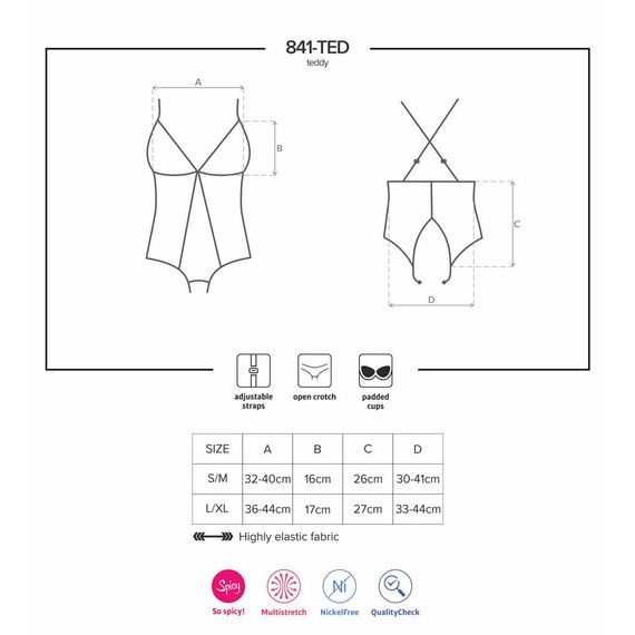 Боді із прозорої сіточки Obsessive 841-TED-1 з відкритим доступом, чорний, S/M Sex Aura | Зображення 4