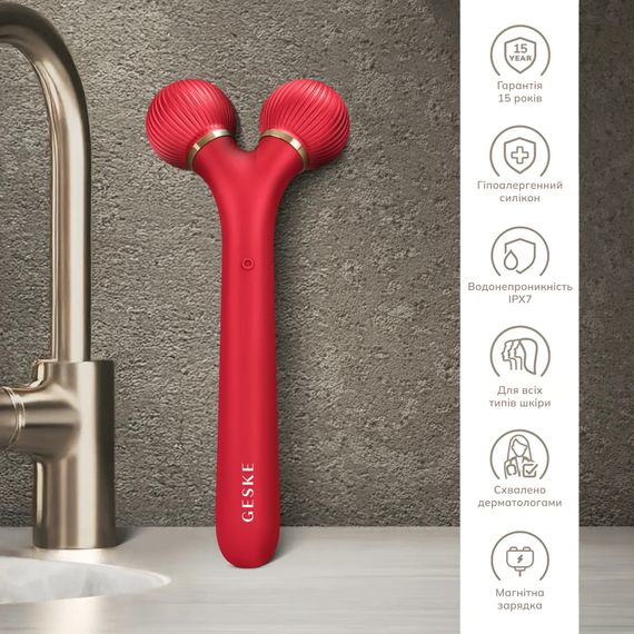 Електронний ультразвуковий ролик для обличчя GESKE Sonic Facial Roller 4в1 red | Зображення 2
