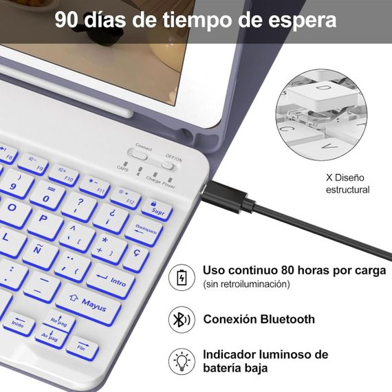 Чохол з магнітною Bluetooth клавіатурою для iPad 9.7”, iPad 5, 6 покоління, Pro, Air 1/2 з підсвіткою, тримачем стилуса лавандовий | Зображення 3