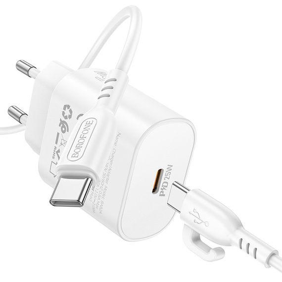 Набір BOROFONE BA82A СЗУ USB-C+ кабель Type-C, PD25W, 1м, White, Box | Зображення 3